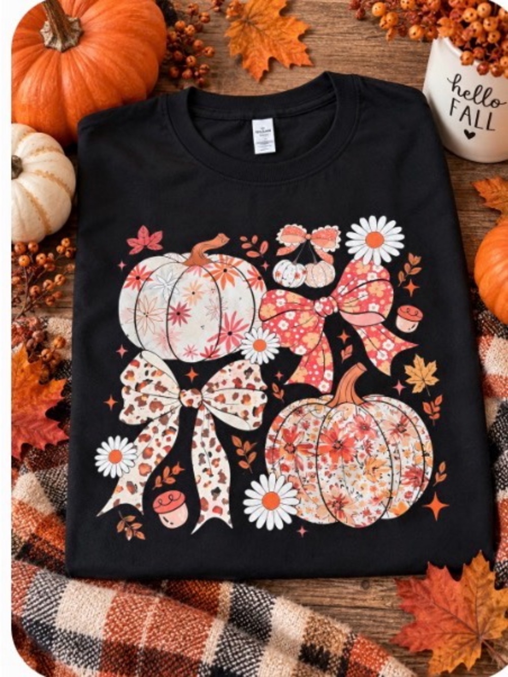 Pumpkin Bows Fall T-shirt Size 2x New
